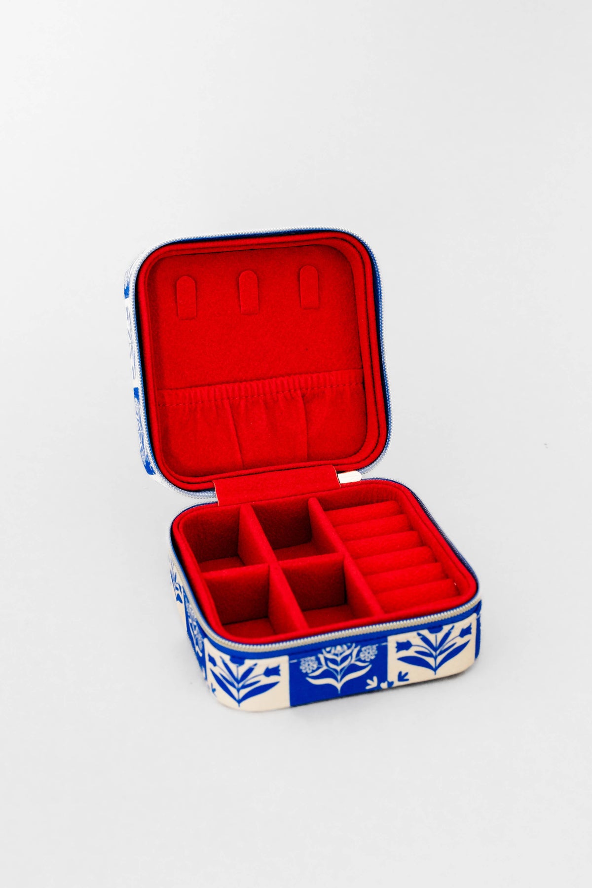Travel Jewelry Organizer, Blue Plaid Floral