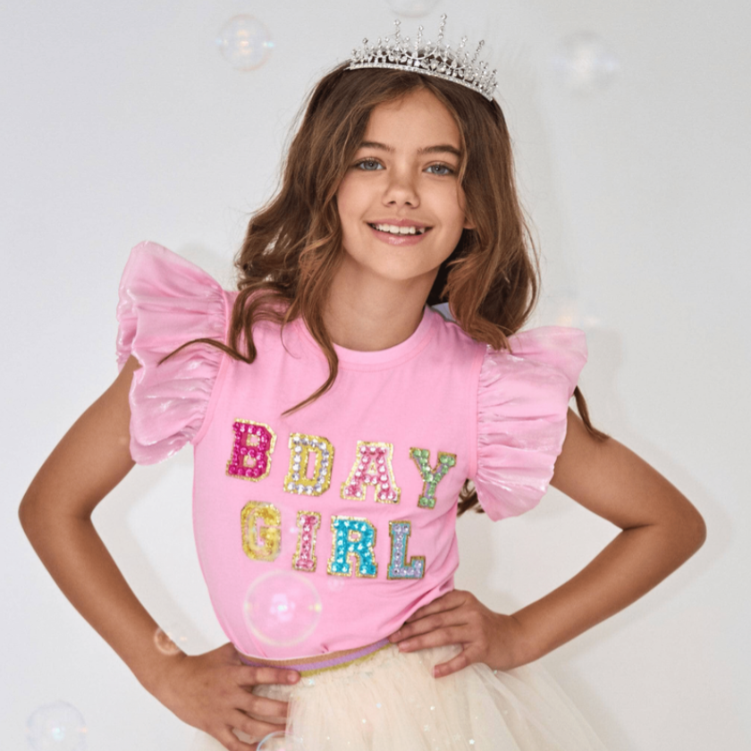 Pink Birthday Girl Gem Ruffle T-Shirt