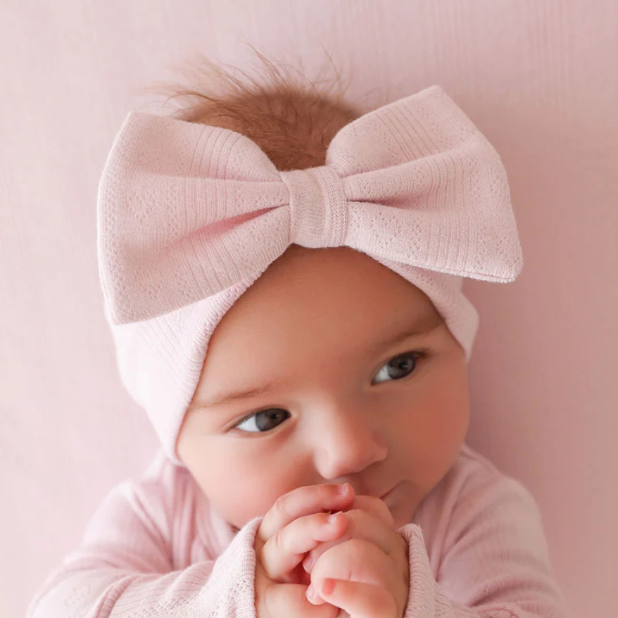 Icing Pink Pointelle Luxe Bow Headwrap