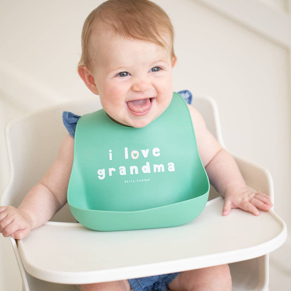 Green Love Grandma Wonder Bib by Bella Tunno, soft and bib with cute design for babies and toddlers.
