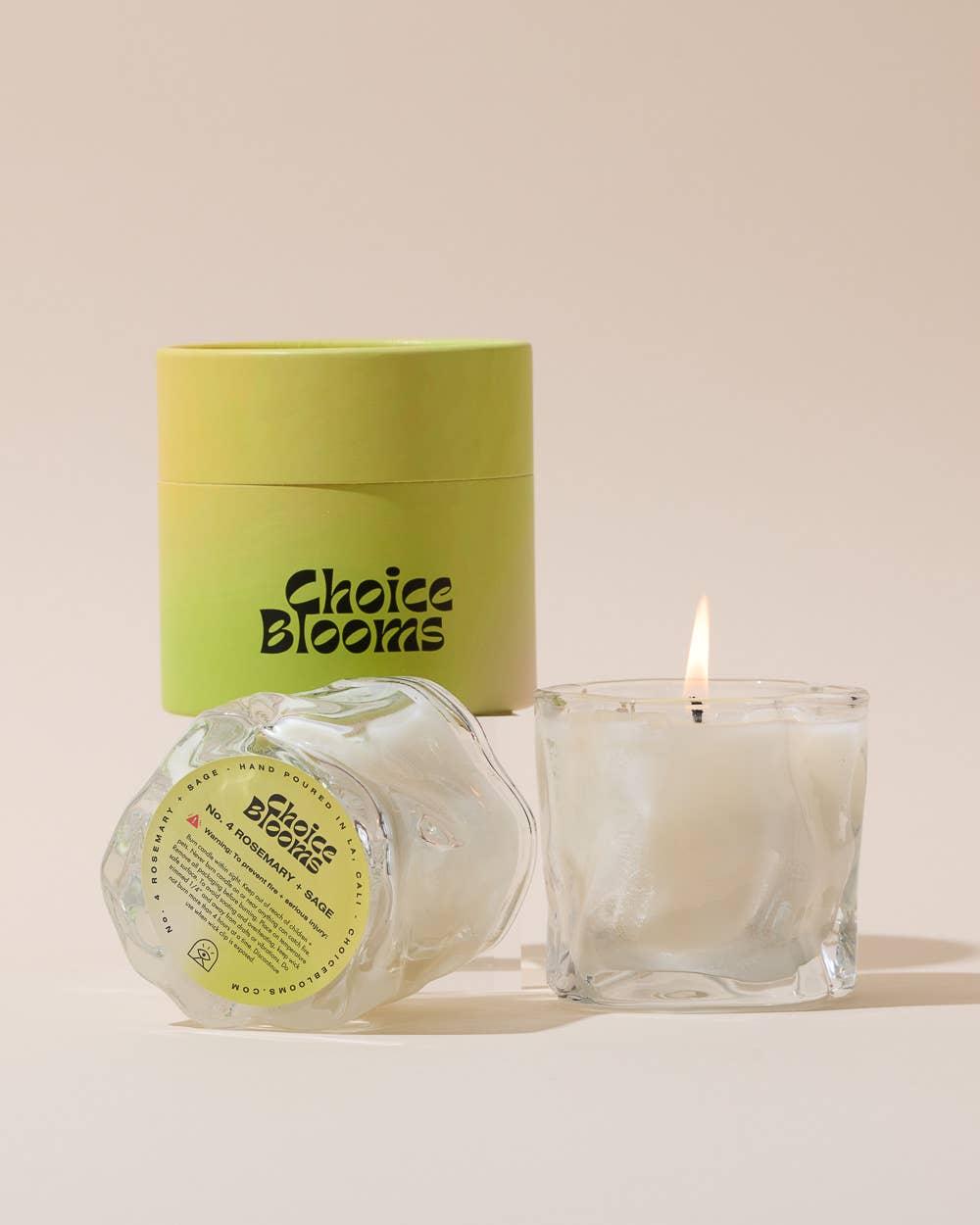 7.2oz Rosemary and Sage candle by Choice Blooms, featuring a clear glass jar with a lit natural soy wax candle and fresh herb scent