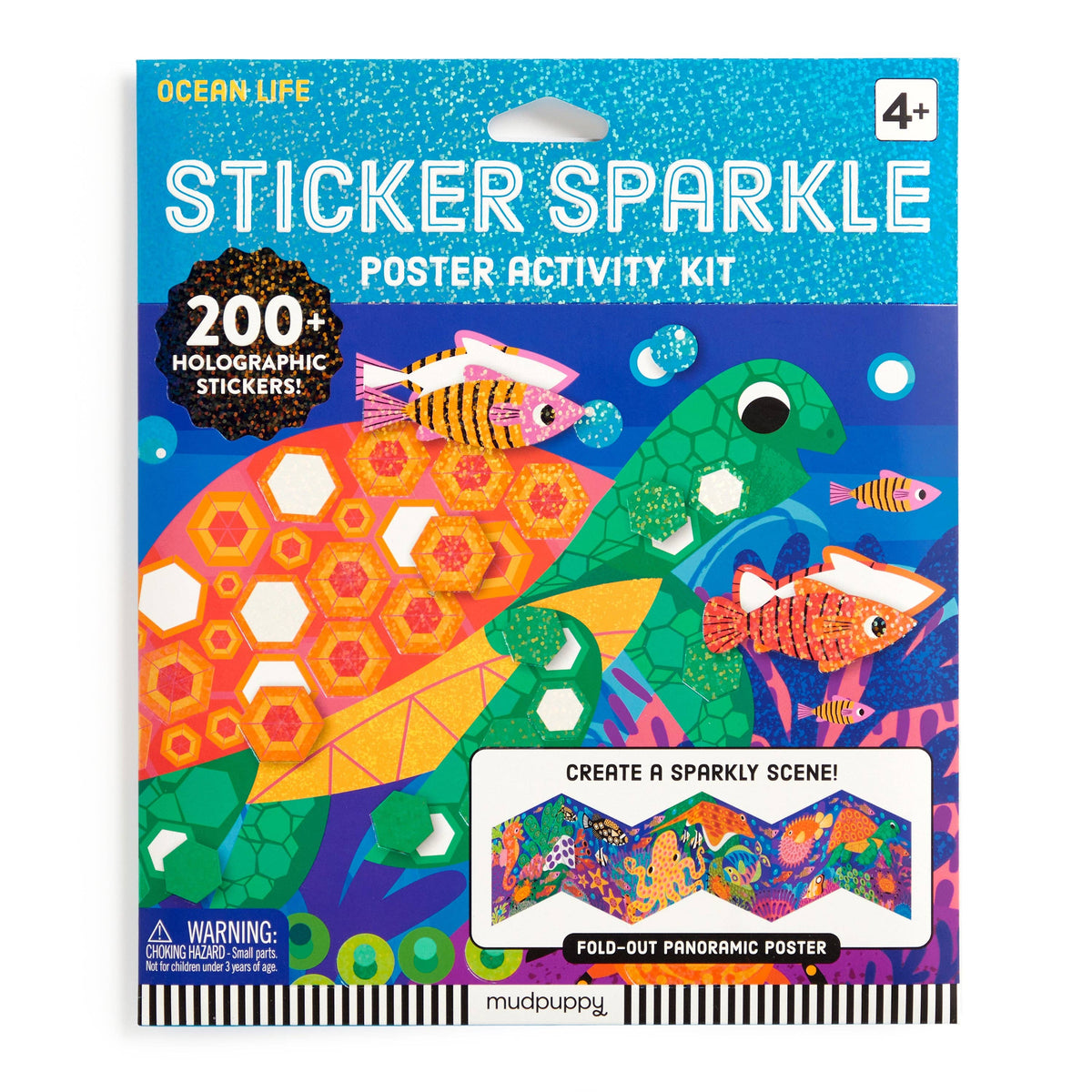 Ocean Life Sticker Sparkle Poster from Chronicle Books, featuring colorful ocean creatures and sparkle stickers for kids' activity kit.
