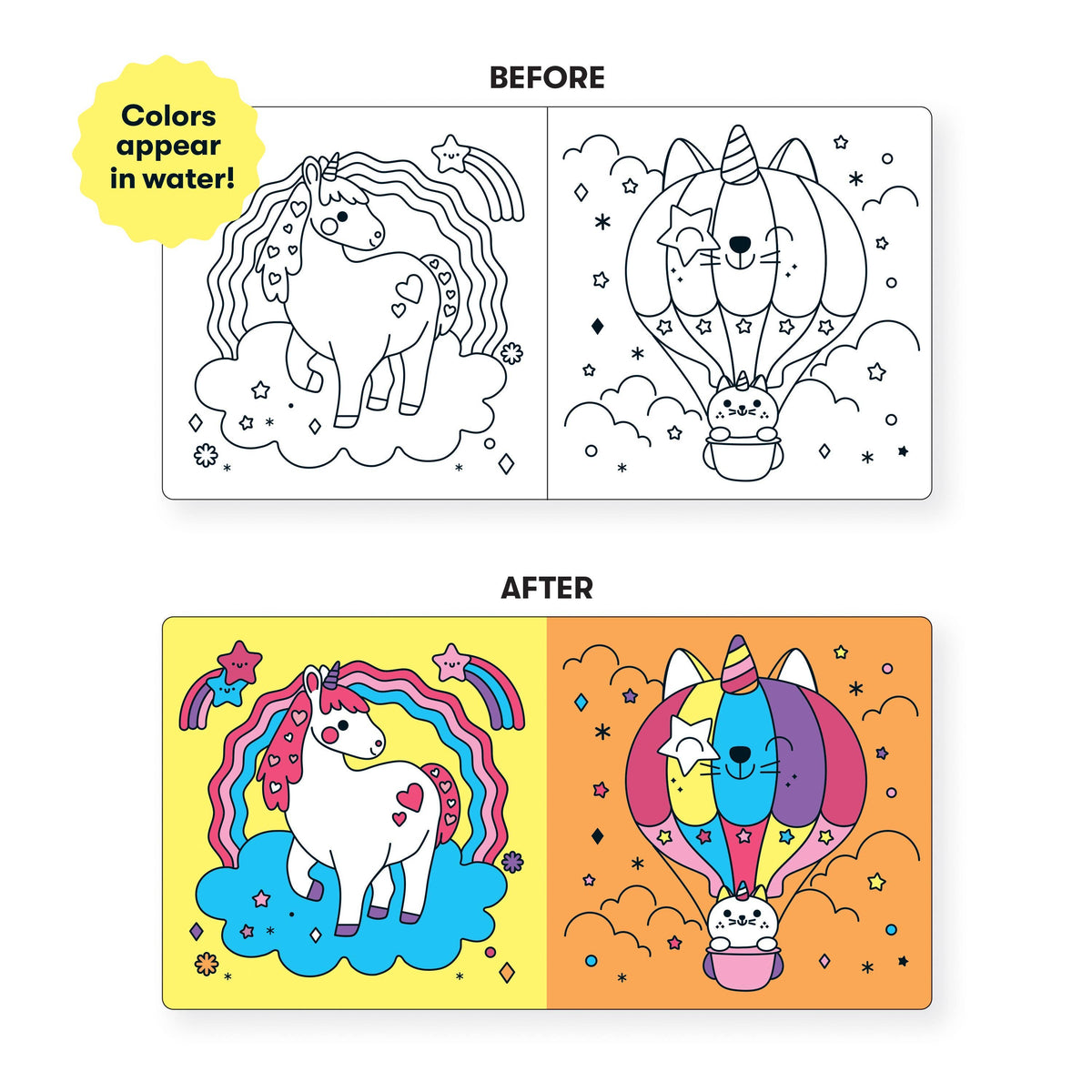 Unicorn Dreams Color Magic Bath Book by Chronicle Books featuring a colorful unicorn and magical illustrations for bath time fun.
