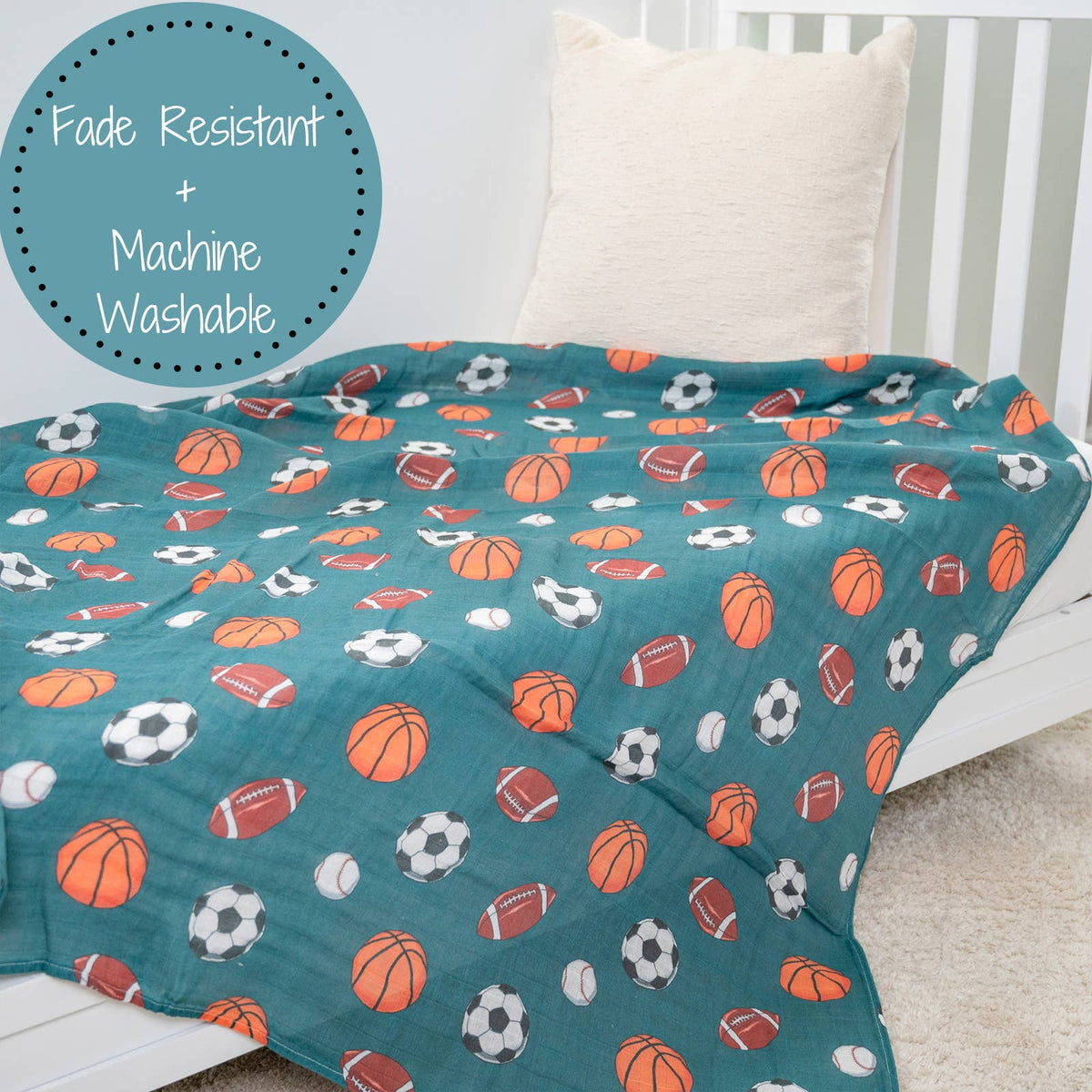 Baby Muslin Swaddle Blanket 47x47 Little Athlete