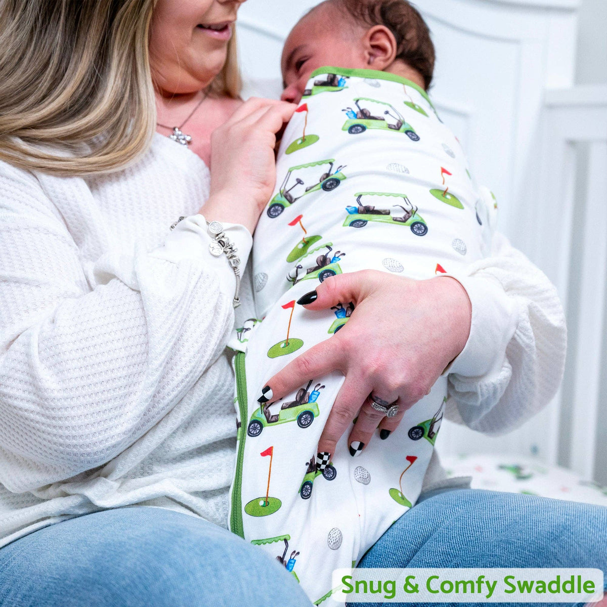 Cotton Velcro Newborn Swaddle Sack Golf A Round: S/M(0-3 Months)