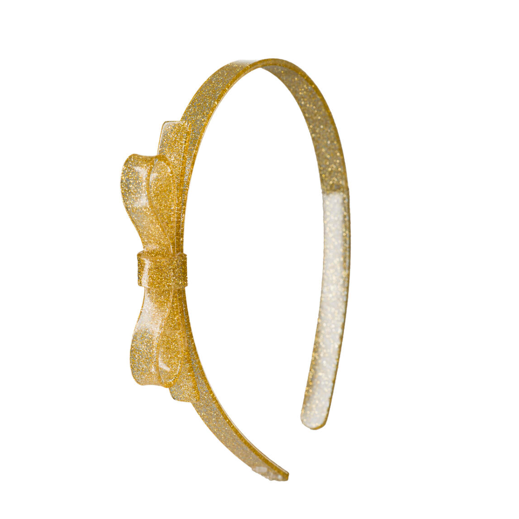 Thin Bow Glitter Gold Headband