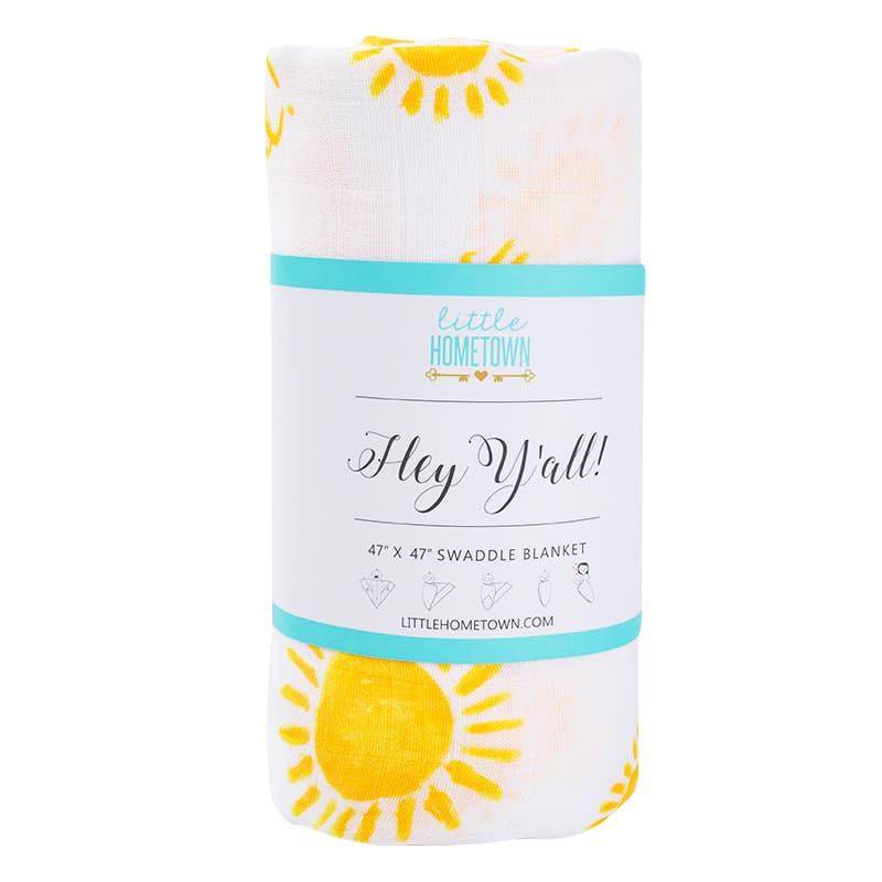 Soft Hey Y’all Swaddle Blanket by Little Hometown, unisex design with cozy fabric suited for newborns and infants.