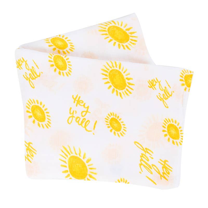 Unisex Hey Y’all Swaddle Blanket by Little Hometown featuring soft fabric and playful design for newborns and infants.