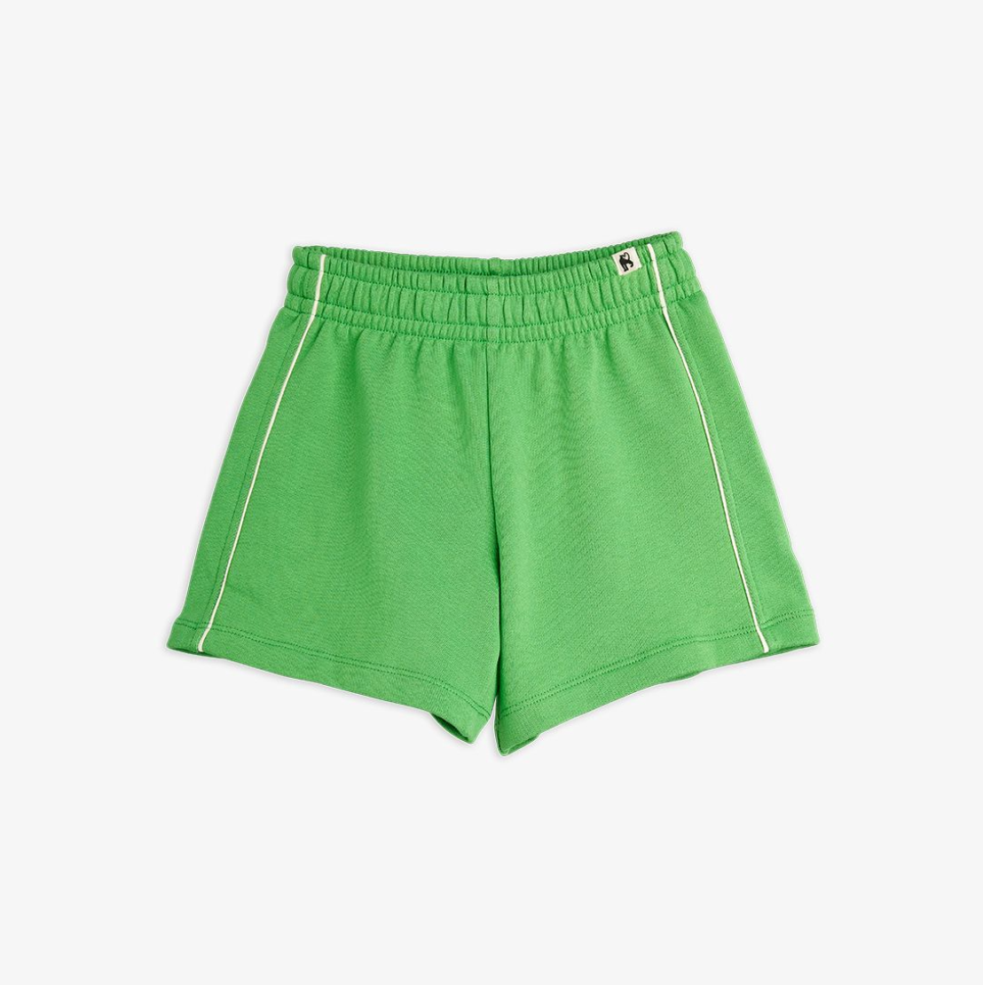 Mini Rodini plain piping sweatshorts for toddlers, soft cotton fabric, white with contrasting piping, comfortable casual wear.