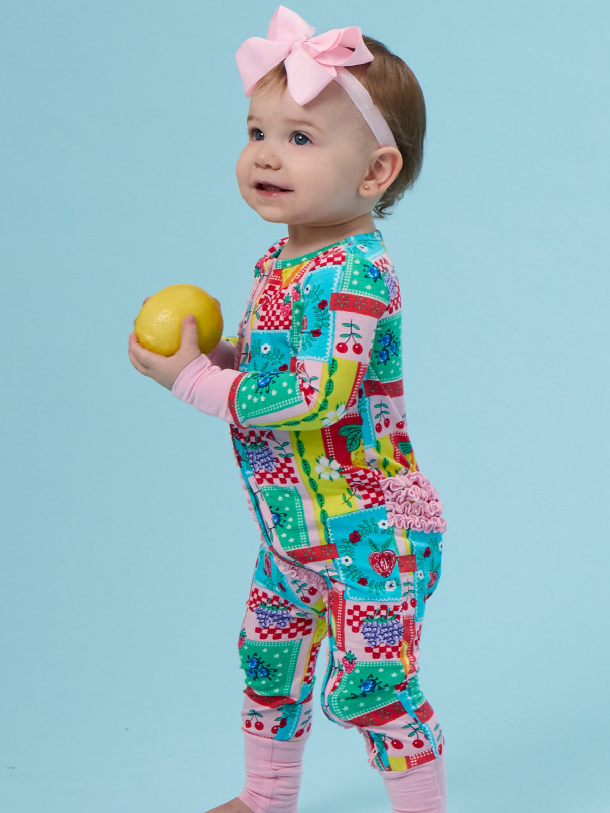 SoftSnooze™ Baby Girls Bamboo Viscose Picnic Party Patchwork Convertible Ruffle One Piece Footie Pajama
: Multi-Color