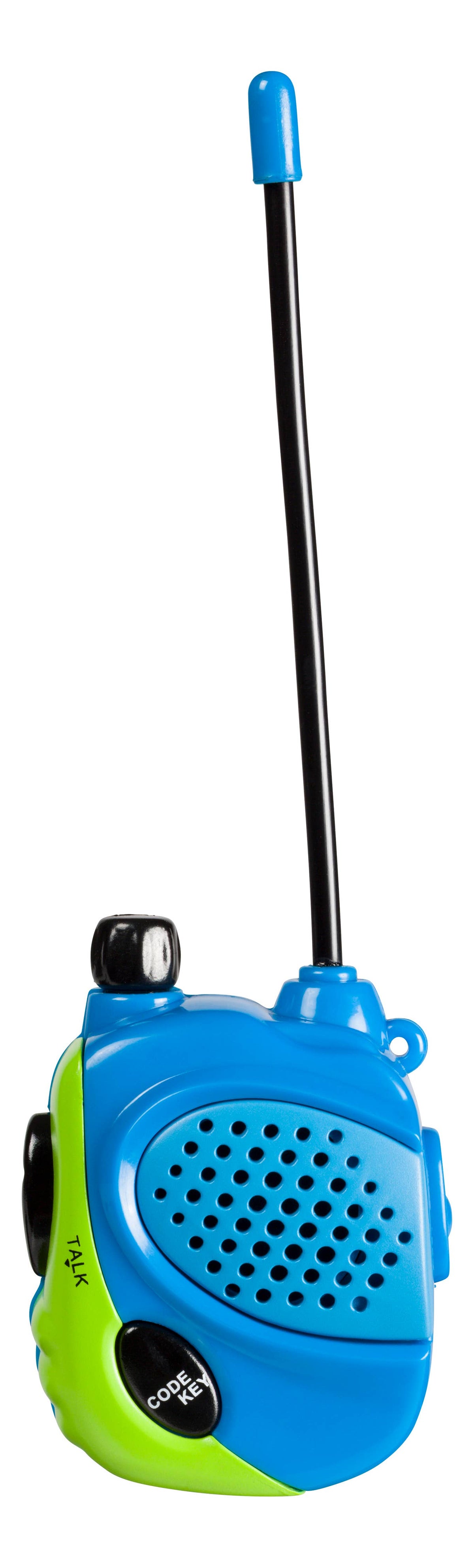Pair of Toysmith Outdoor Discovery Mini Walkie Talkies for kids, compact communication devices in bright colors.