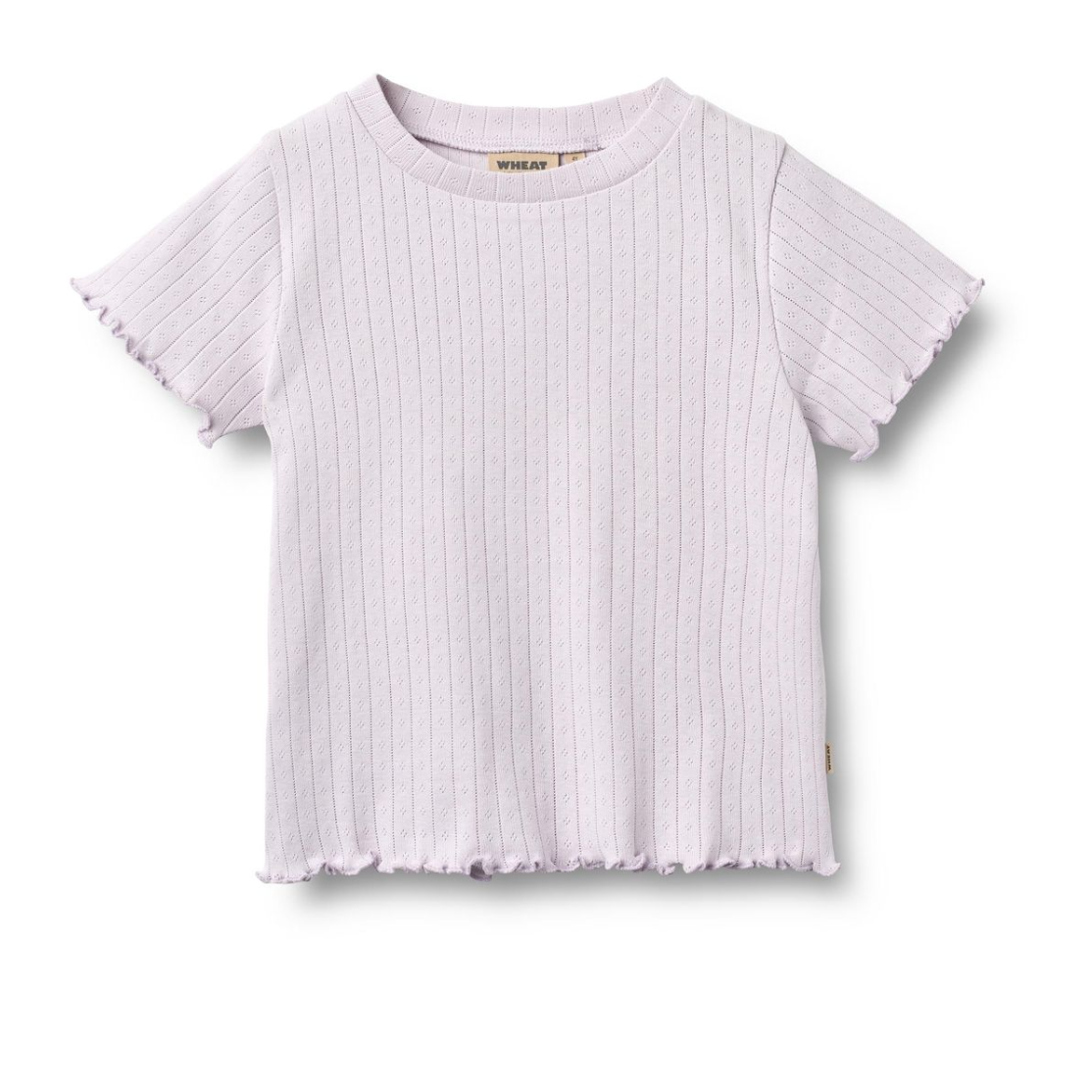 WHEAT Irene Rib T-shirt in purple, showcasing a close-up of the fitted, ribbed fabric on a casual women's top.