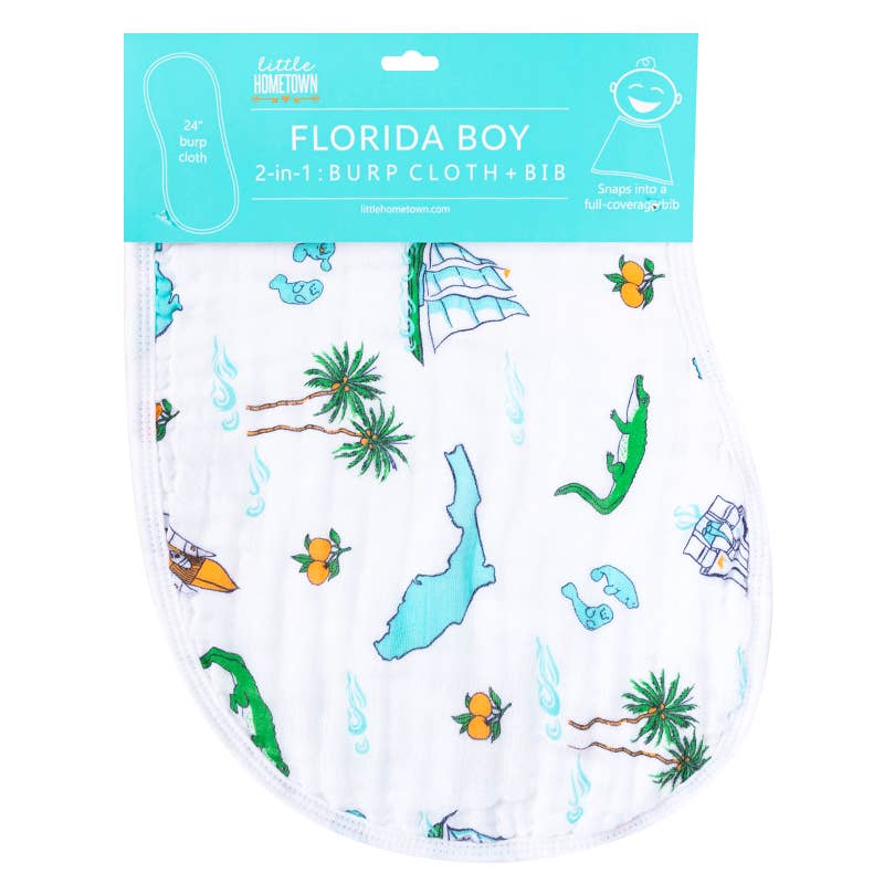 Unisex Florida Baby Burp and Bib Combo by Little Hometown, featuring playful Florida-themed design for infants.