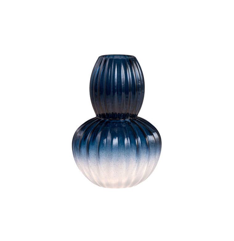 Indigo ridged frosted glass vase with textured surface, designed by Made Market Co. for decorative floral arrangements.