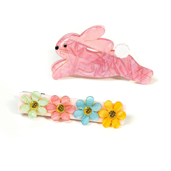 Hop Bunny Pink Satin Alligator Clips Pair