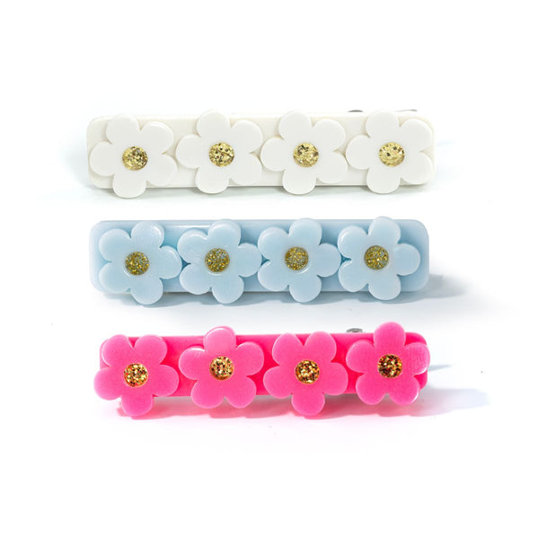 Flowers Neon Pink Blue White Hair Clips