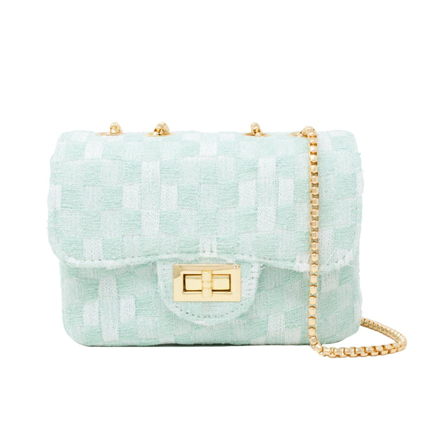 Classic Checkered Tweed Handbag: Blue