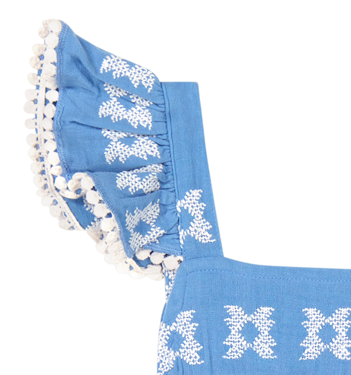 Chloe baby romper sky white embroidery: Sky Blue