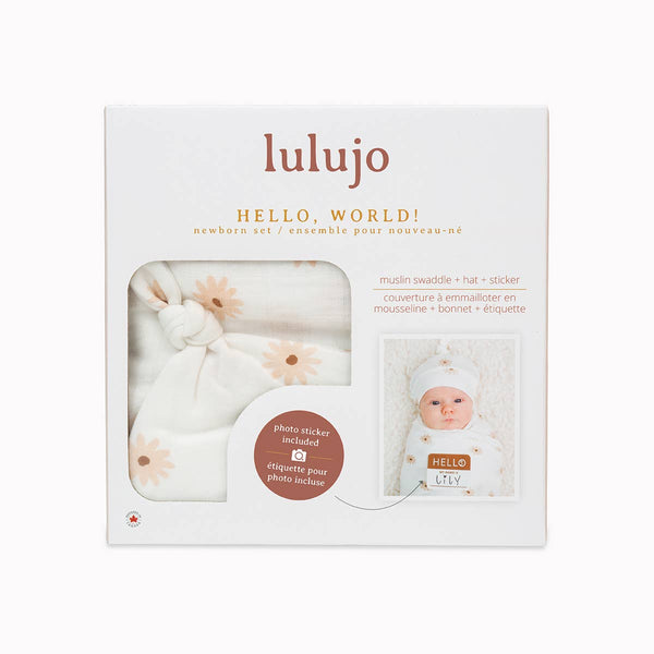 Hello World Blanket & Knotted Hat - Daisies