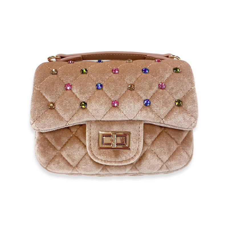 B1313 Colorful Gems Velvet Quilted Purse (6 Colors): FUCHSIA