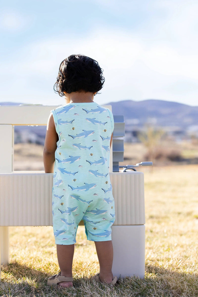 Sleeveless Shorty Henley Romper_Swimming with Sharks: Boy / Swimming with Sharks
