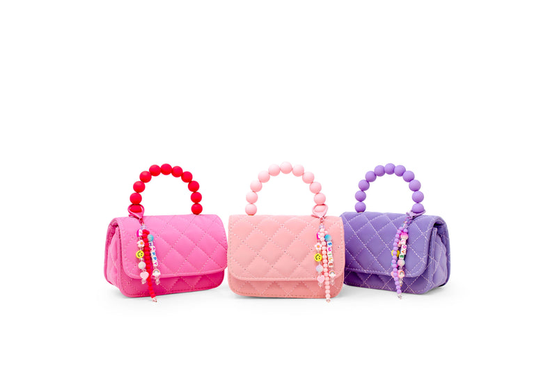 Pearl Handle Message Charm Handbag for Kids: Pink
