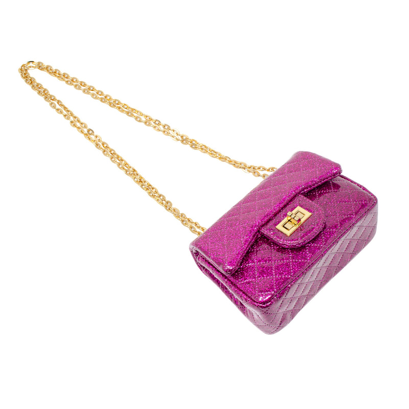 Classic Quilted Sparkle Mini Bag: Purple