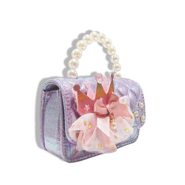 B1343 Crown Applique Shiny Quilted Purse (2 Colors): Pink