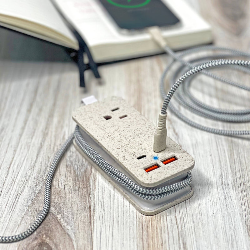 POWER TRIP ECO OUTLET/USB/USB-C CHARGER: Natural