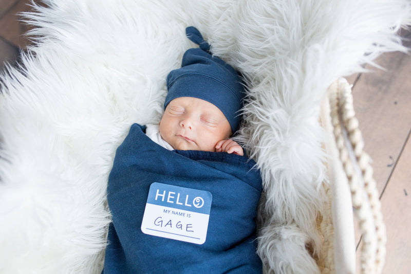 Hello World Blanket & Knotted Hat Set - Navy