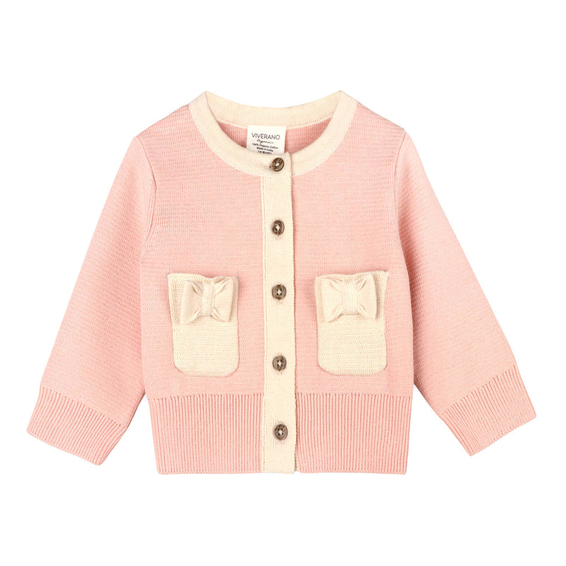 Lily Bow Pockets Sweater Knit Baby Cardigan: Rosewood Pink / 12-18M