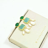 Brooklyn Earring Gold Plated - Pearl, Amazonite & Green Onyx
