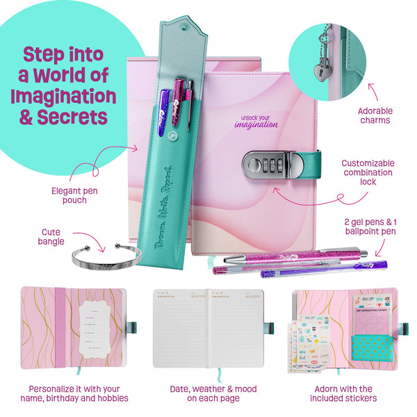 Secret Diary Set with Lock for Girls - Kids Locking Journal