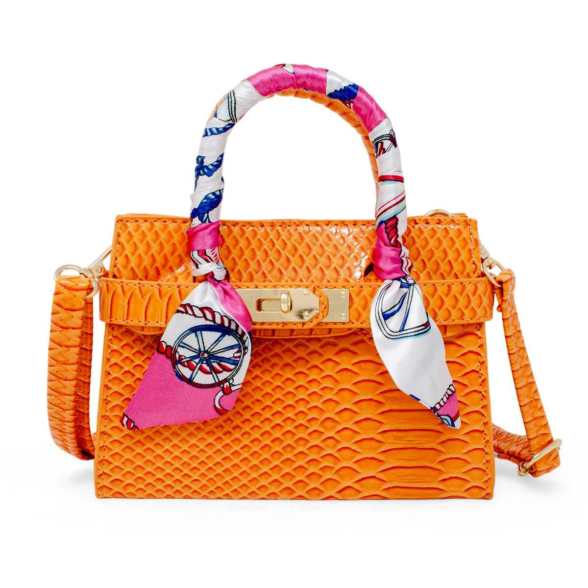 Vivid Crocodile Scarf Handbag: Orange