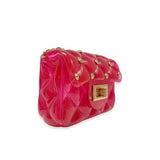 B3001 Rhinestone Stud Quilted Jelly Purse (4 Colors): FUCHSIA