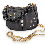 B1310 Pearl Studs Mini Leather Shoulder Bag: Fuchsia