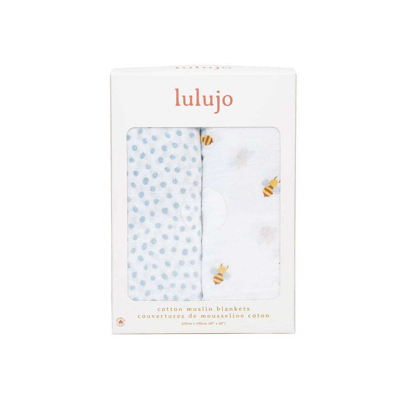 2-pack Cotton Swaddles - Bees/Dots