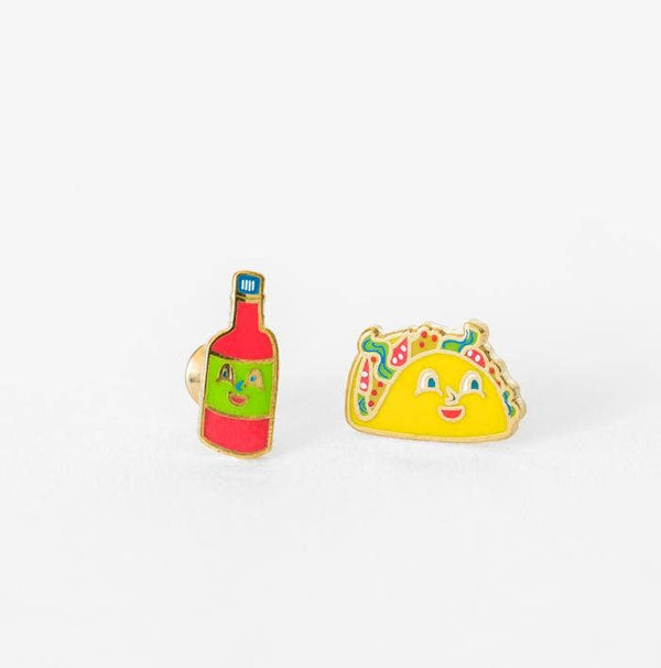 Taco and Hot Sauce Earrings - Gold Foodie Statement Studs