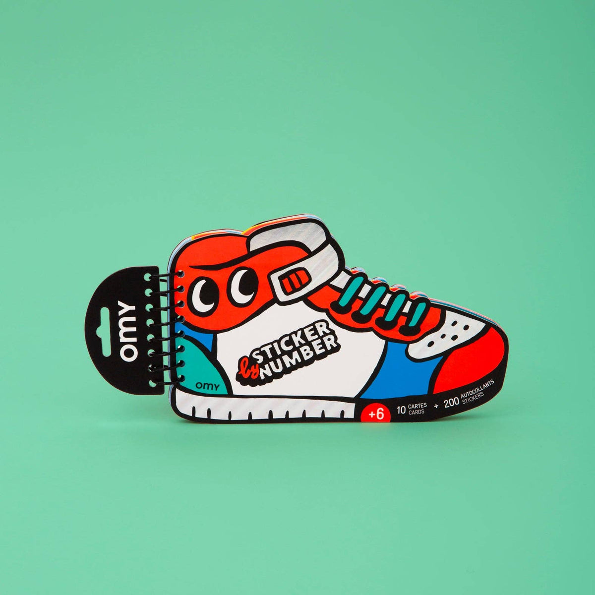 Sticker by Number book featuring sneaker illustrations from OMY, with colorful numbered sticker pages for creative decorating.