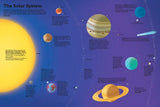 Open copy of The Ultimate Book of Space by Chronicle Books, featuring colorful space illustrations and educational content.