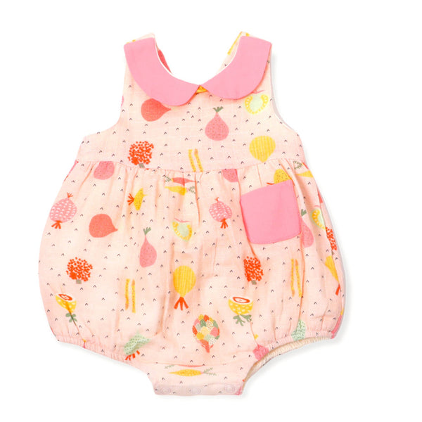 Veggie Salad Peter Pan Bubble Baby Romper (Organic Muslin): Blush