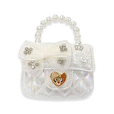 B1378 Embellished Bow Shiny Quilted Purse (2 Colors): White