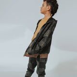 Zip Up Hoodie - Washed Black Denim Check