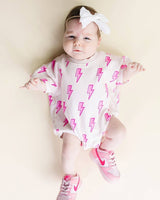 Short Sleeve Bubble Romper | Pink Bolts: 3-6M