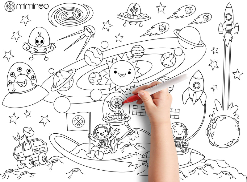 Silicone Reusable Coloring Mat & markers set Space Age +3