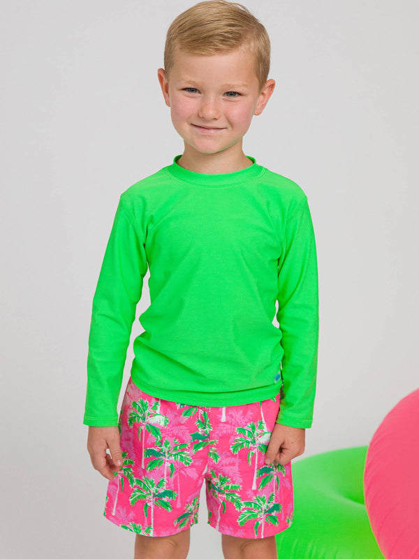 Boys Neon Lime Long Sleeve Rash Guard: Green