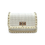 B1306 Pearl Trim Tweed Purse (2 Colors): White