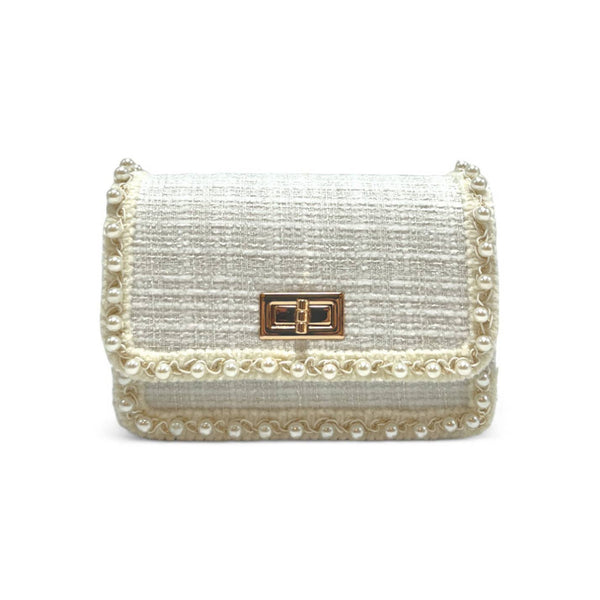 B1306 Pearl Trim Tweed Purse (2 Colors): White