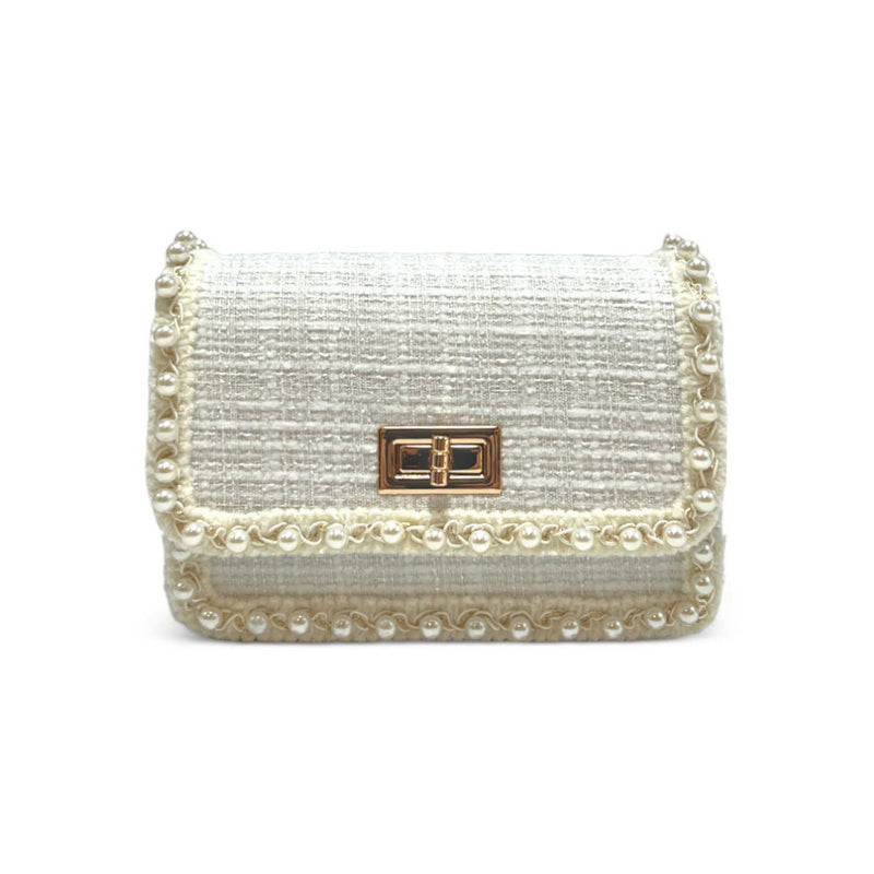 B1306 Pearl Trim Tweed Purse (2 Colors): White