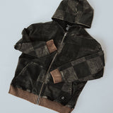 Zip Up Hoodie - Washed Black Denim Check